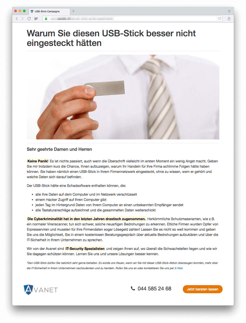 USB-Stick Landingpage