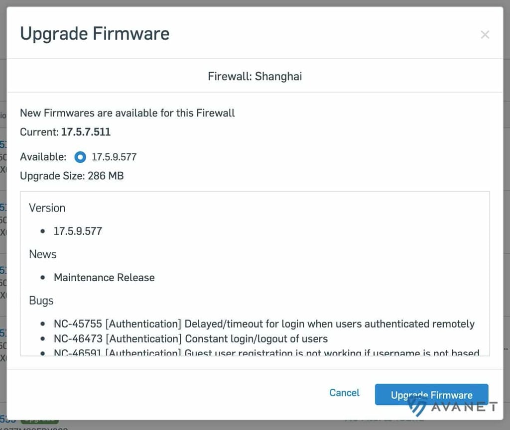 Sophos Central Firewall Management – update firmware