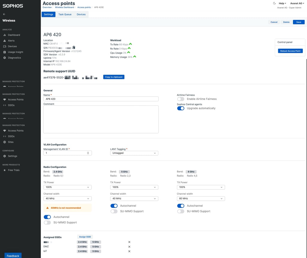 Sophos Central Wireless - Paramètres du point d'accès AP6 420