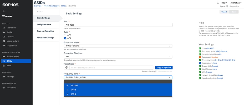Sophos Central Wireless - Créer un nouveau SSID AP6