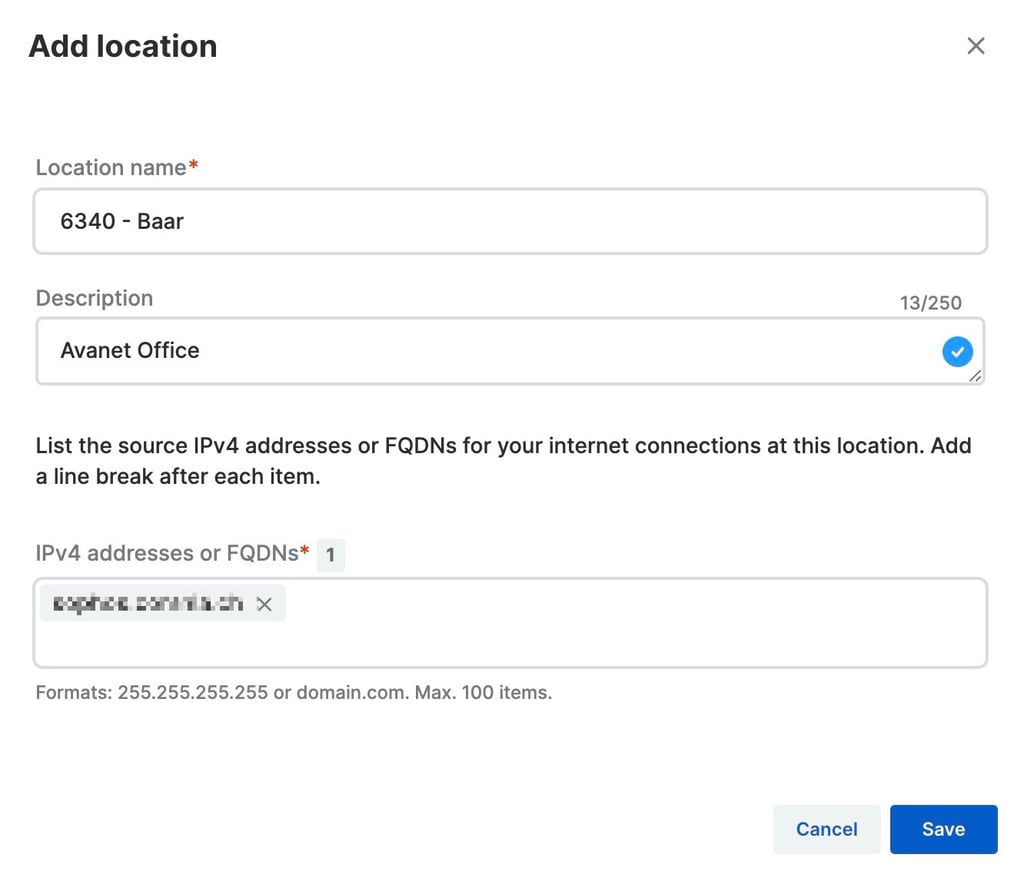 Sophos DNS Protection - Standort hinzufügen