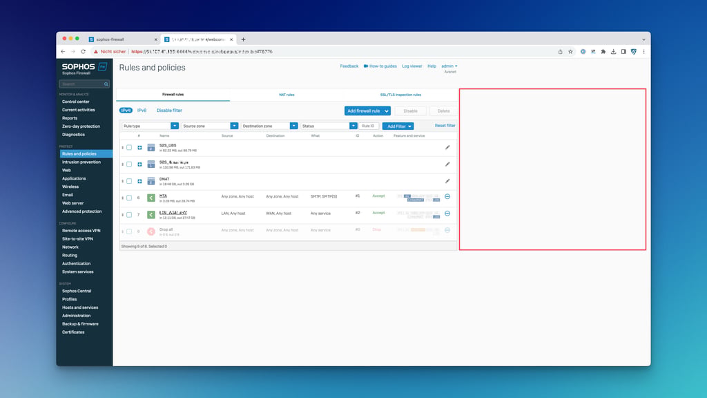 Sophos Firewall v19.5 spazio bianco perché GUI non ottimizzata