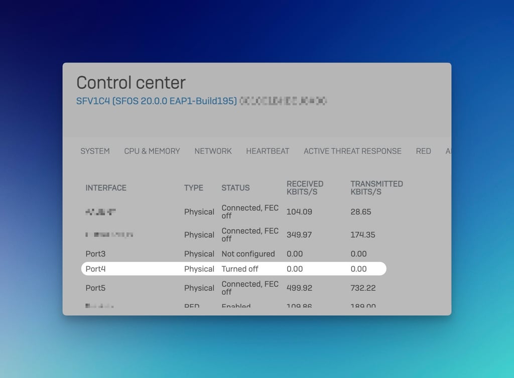 Sophos Firewall v20.0 - Interfaccia del Centro di controllo disattivata