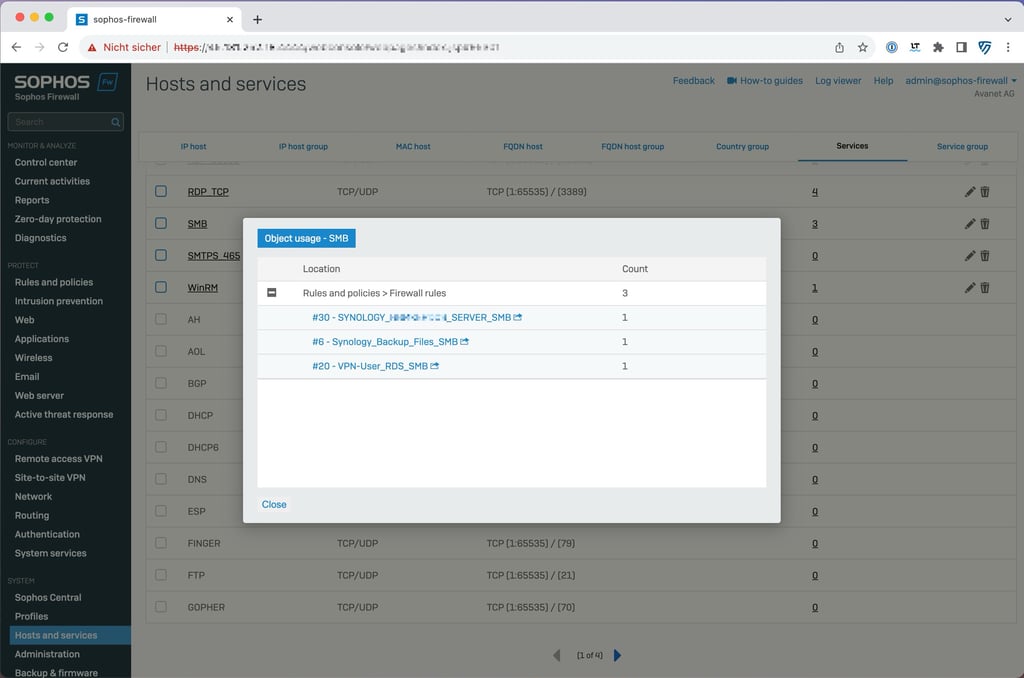 Sophos Firewall v20.0 Servizi di ricerca riferimento oggetto Dettaglio