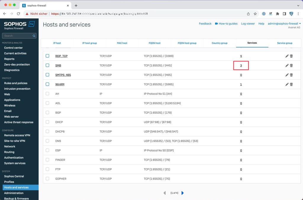 Sophos Firewall v20.0 Servizi di ricerca riferimento oggetto