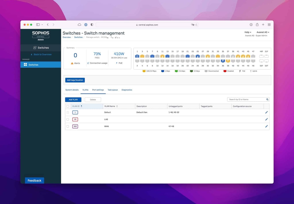 Sophos Switch gestion des VLANs dans Central