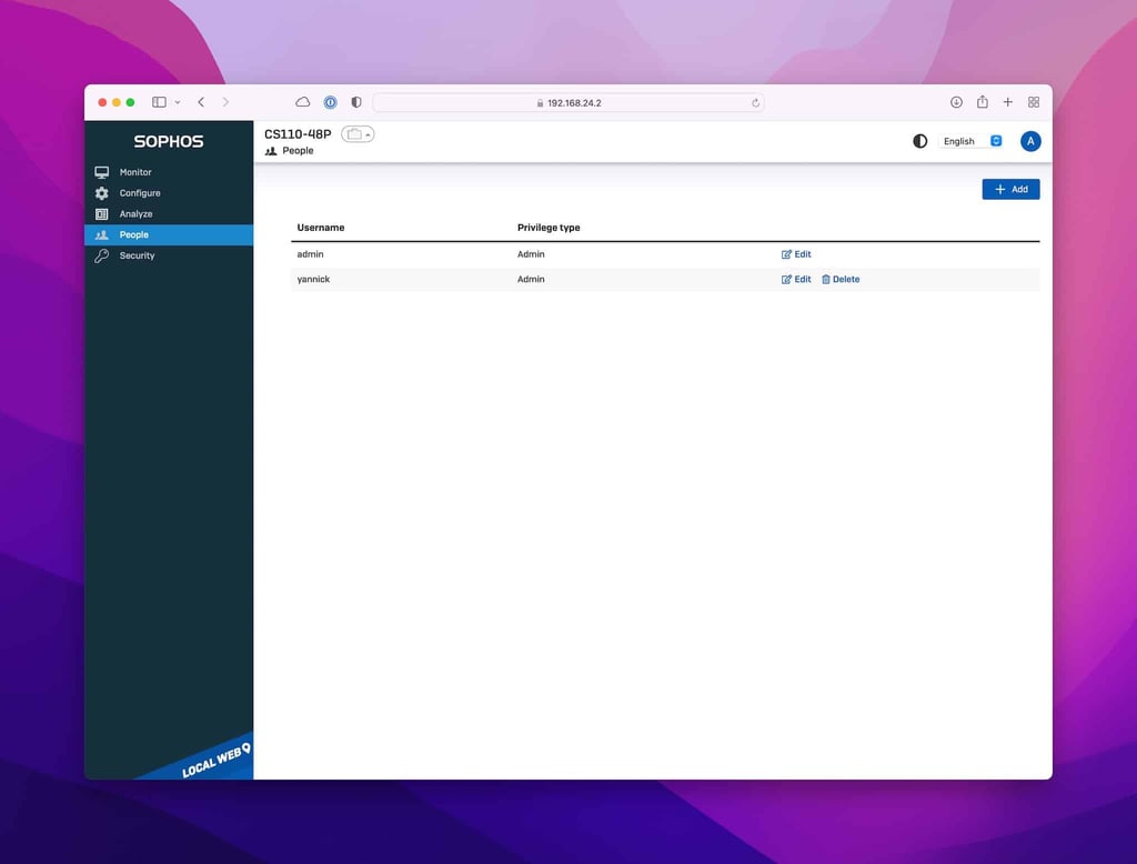 Sophos Switch paramètres des utilisateurs locaux