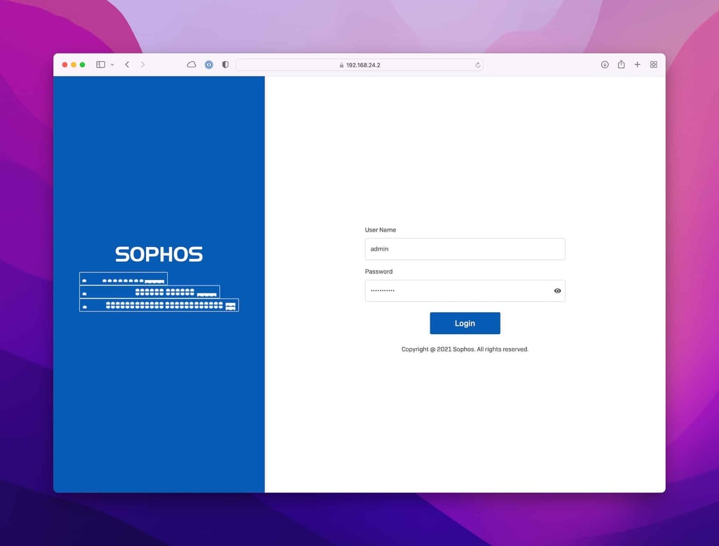 Page de connexion Sophos Switch