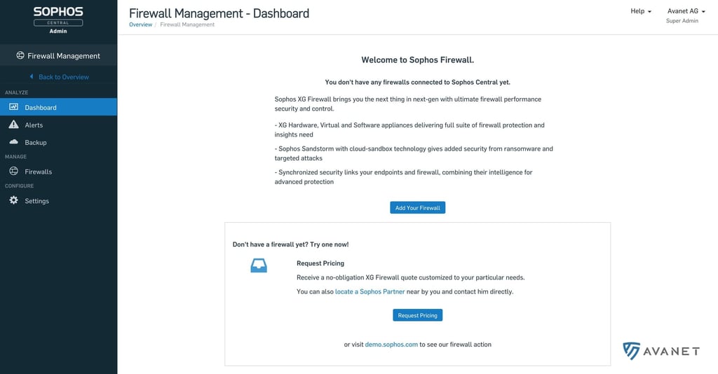 Sophos Central Firewall Manager dashboard