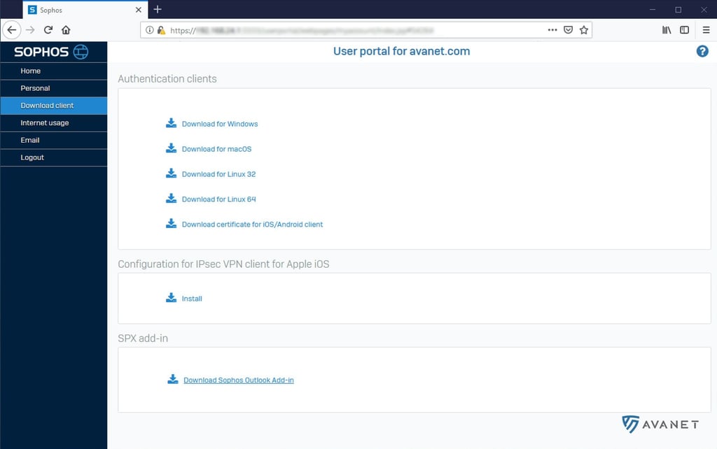 Sophos Firewall SFOS v17.5 - Client Authentication Agent download in the User Portal