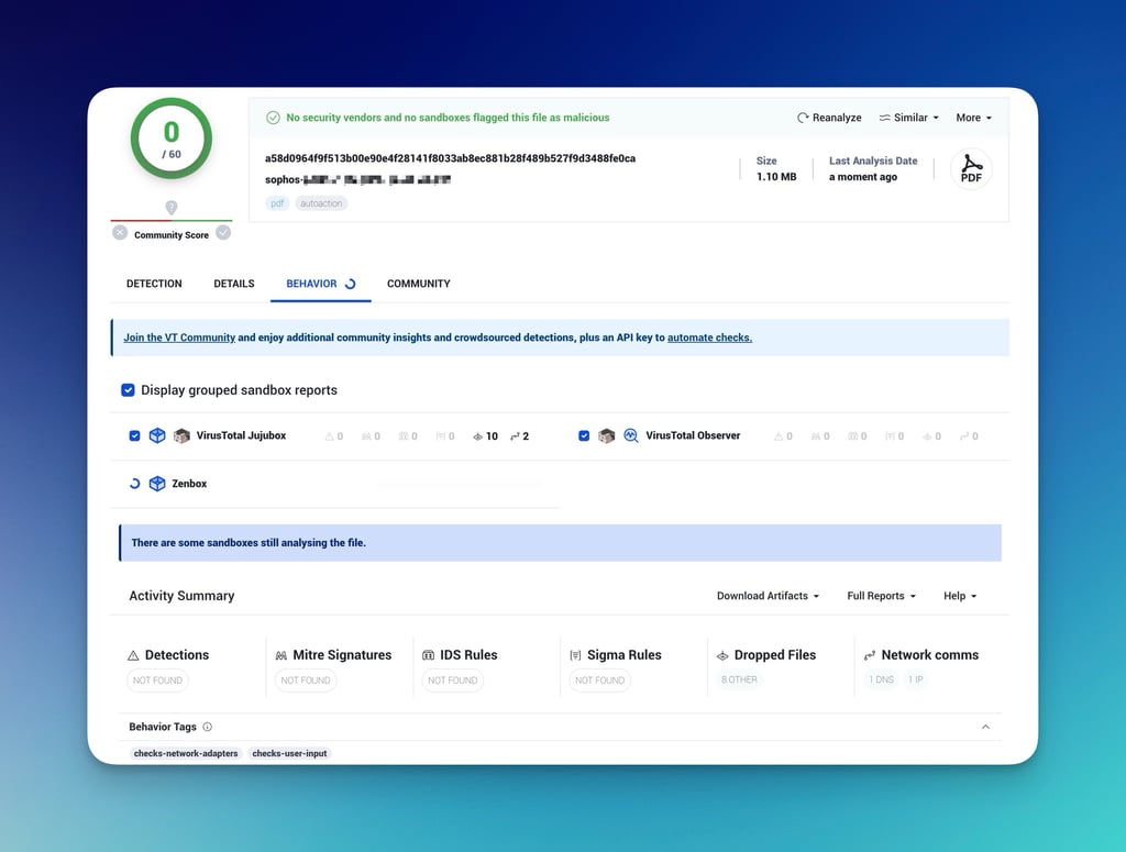 VirusTotal - Report di Sandboxing comportamentale