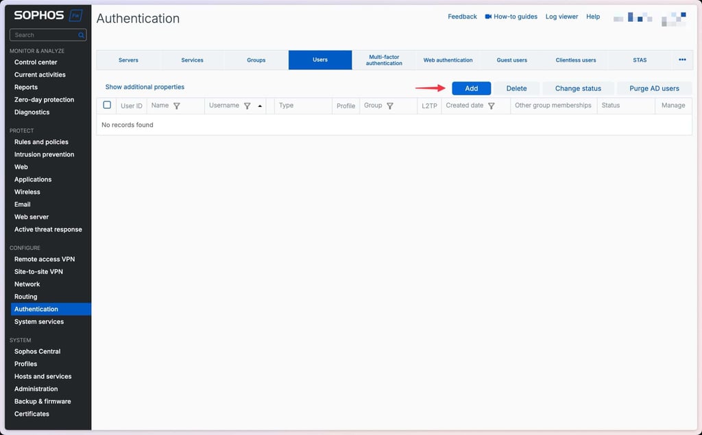 Sophos Firewall Benutzer hinzufügen
