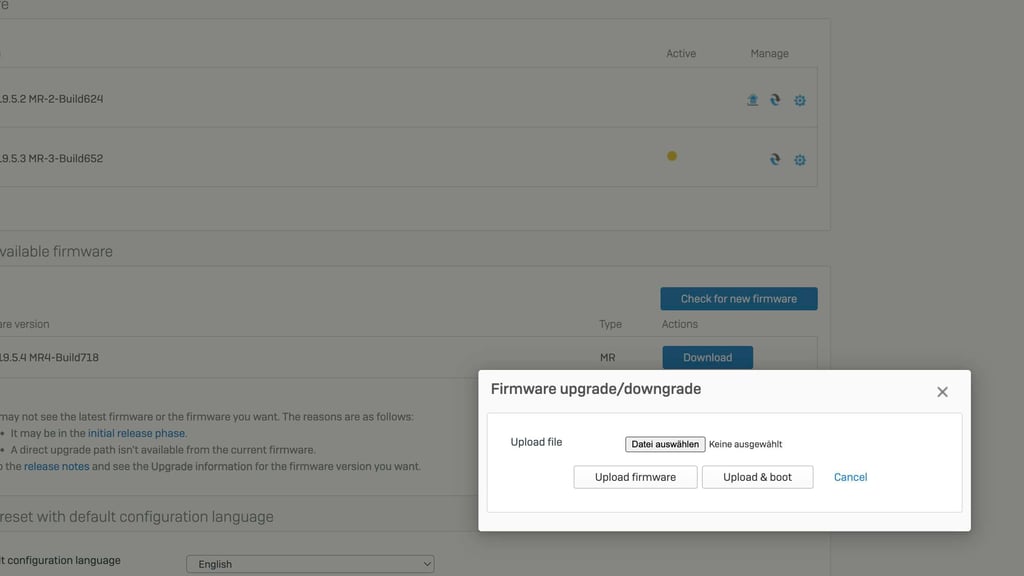 Select Sophos Firewall Firmware Image