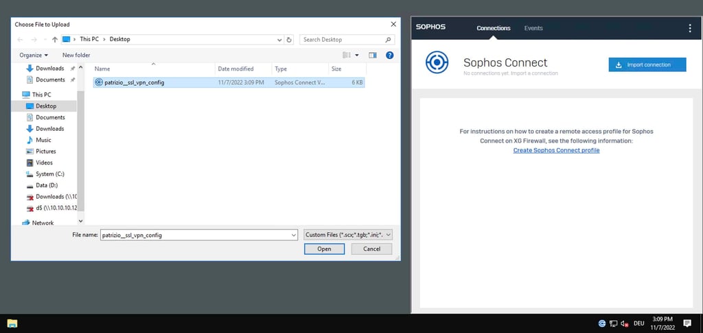 Importera Sophos Connect SSL VPN Client-konfiguration på Windows