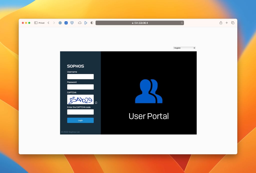 Sophos Firewall User Portal Login with CAPTCHA
