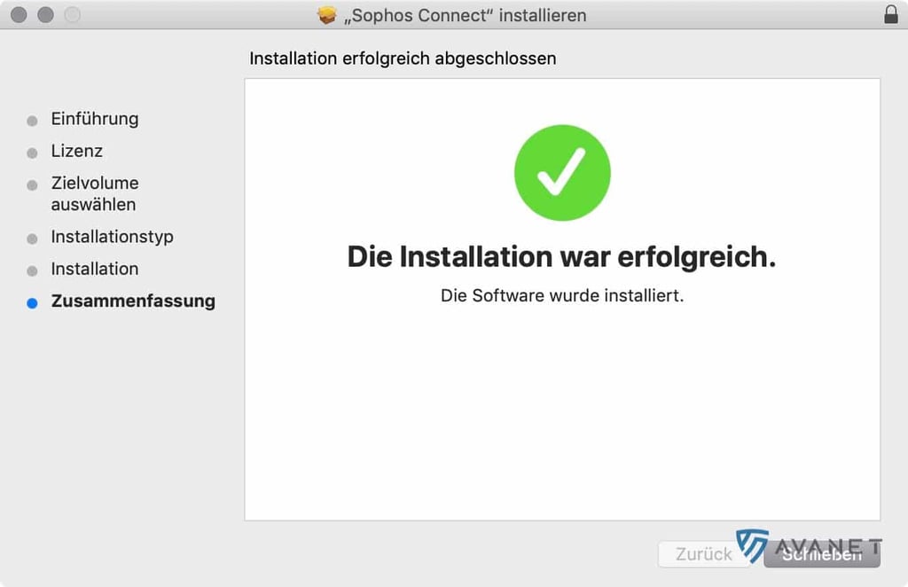 Sophos Connect Client macOS Setup - Installation Completed