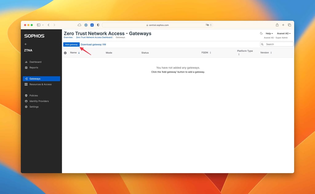 Configuração do gateway Sophos ZTNA