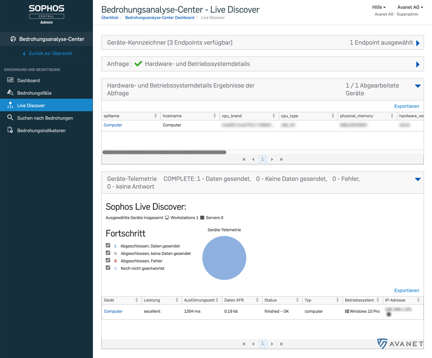 Threat Analysis Center – Live Discover – operating system details query