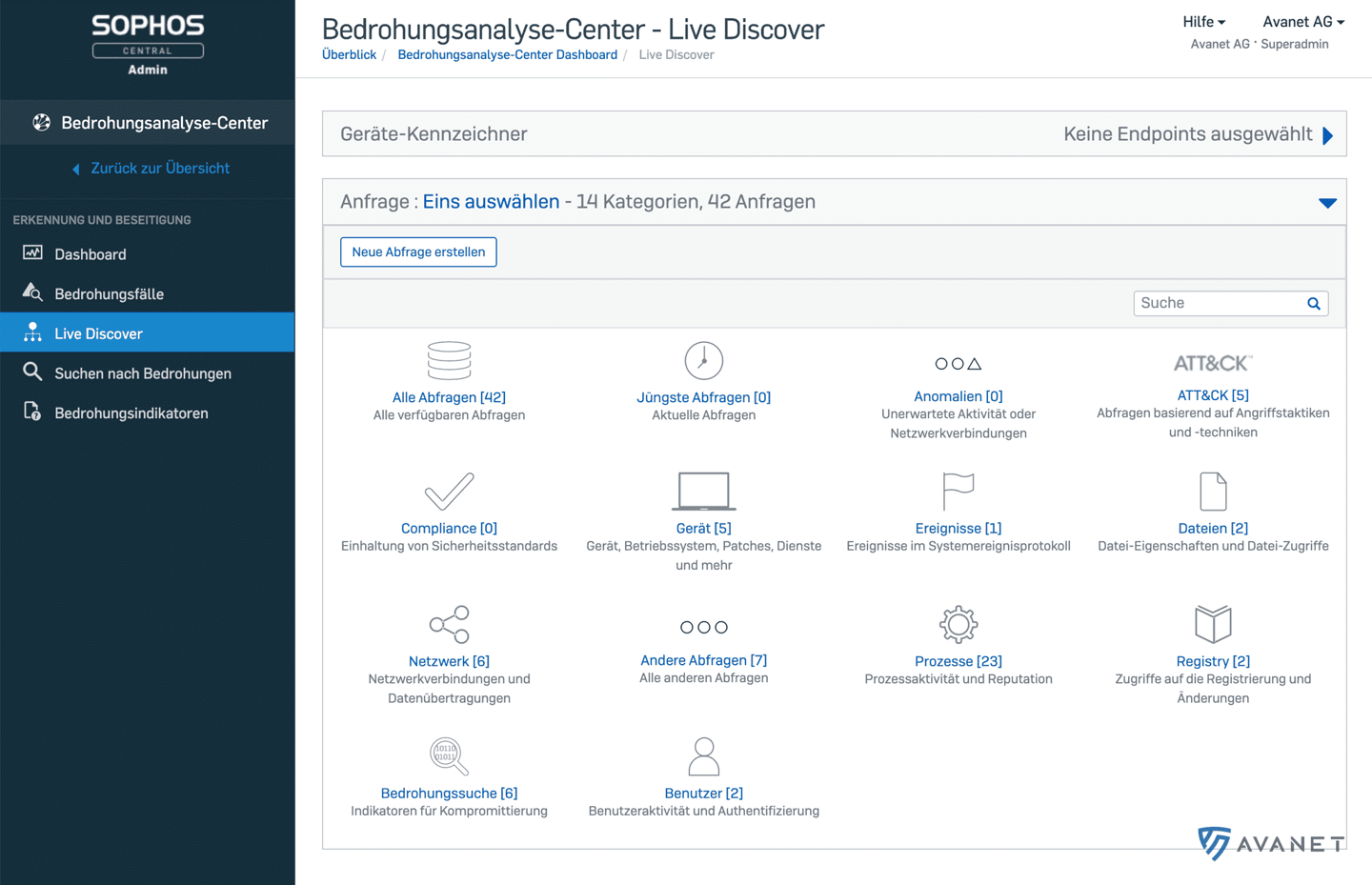 Threat Analysis Center – Live Discover categories