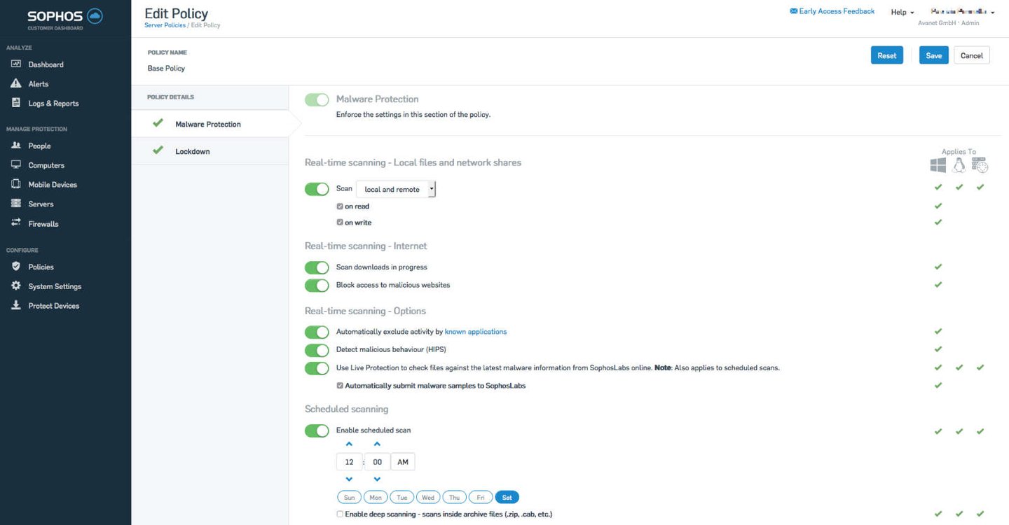 Sophos Central Server Policies