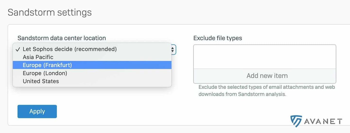 Sophos Firewall SFOS Option to select Analytics Data Center