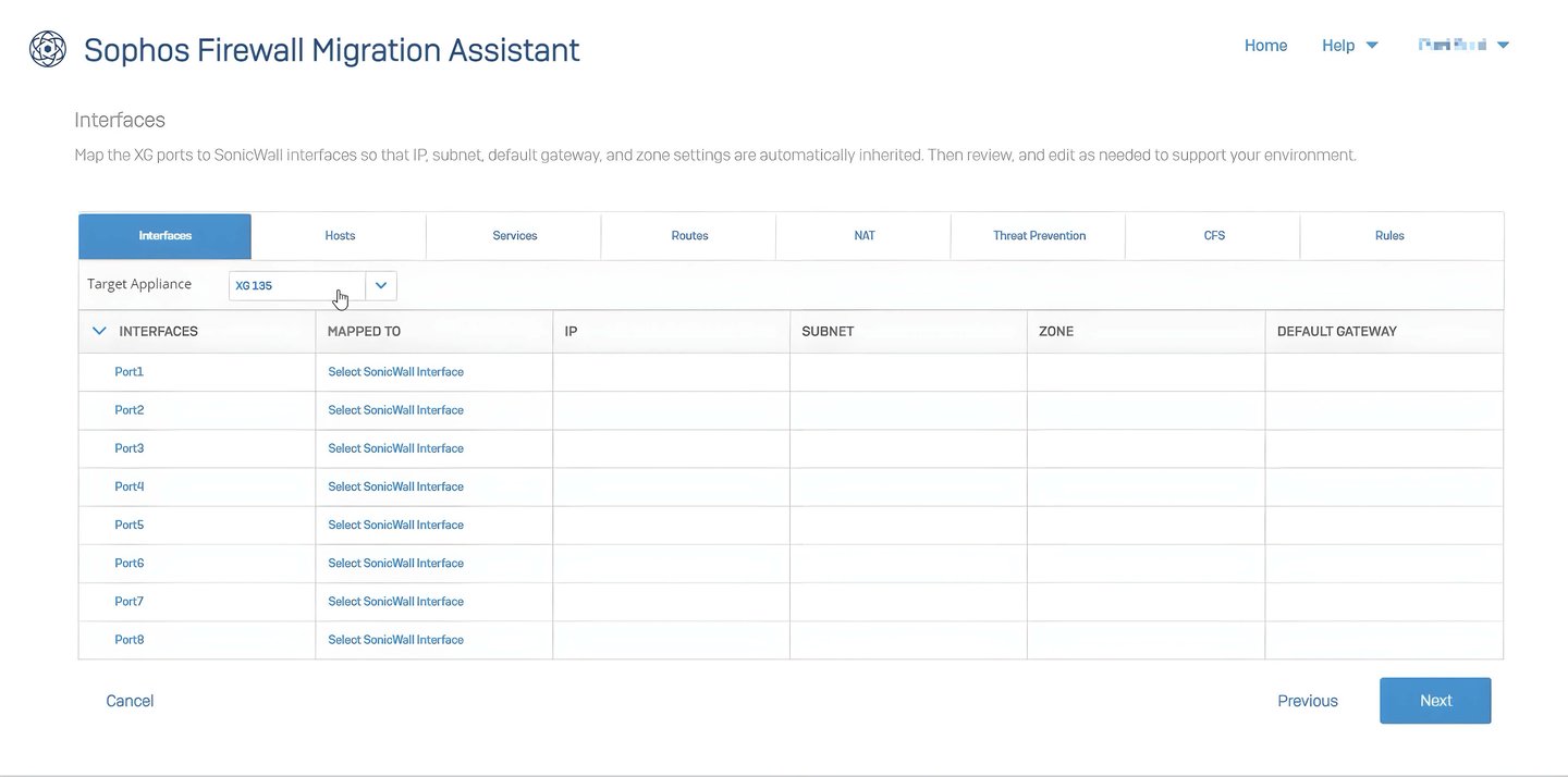 Outil de migration SonicWall - Assistant de migration Sophos Firewall Interfaces