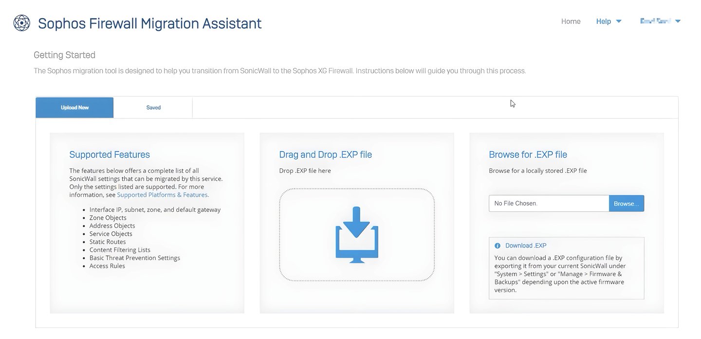 Outil de migration SonicWall - Assistant de migration Sophos Firewall Démarrage