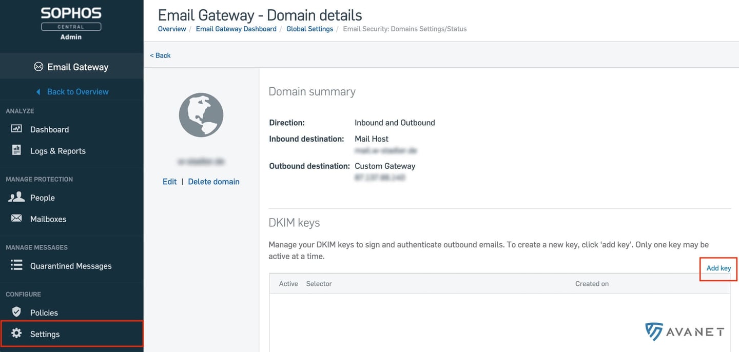 Sophos Central Email Gateway – email DKIM signing