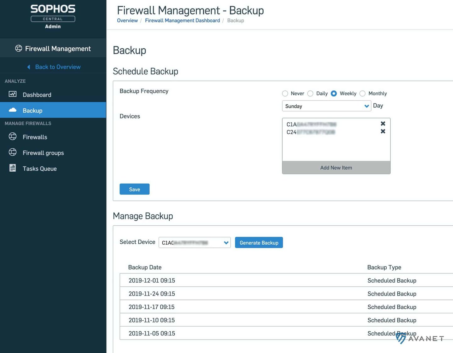 Sophos Central Firewall Management – manage backups