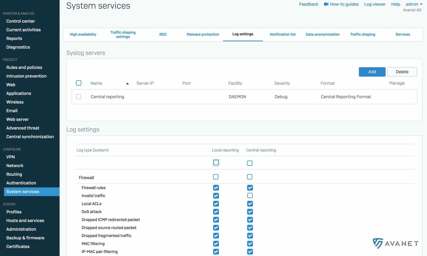 Sophos Central Firewall Management – enable Central Reporting