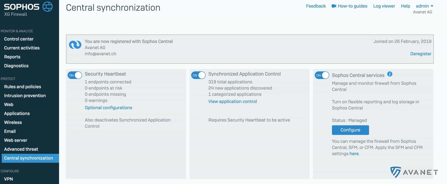 Sophos Central Firewall Management – connect to Central