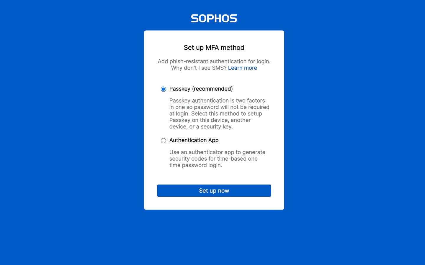 Sophos Central Passkey Login