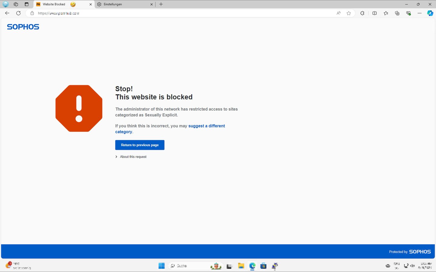 Sophos DNS Protection - Browser Block Meldung