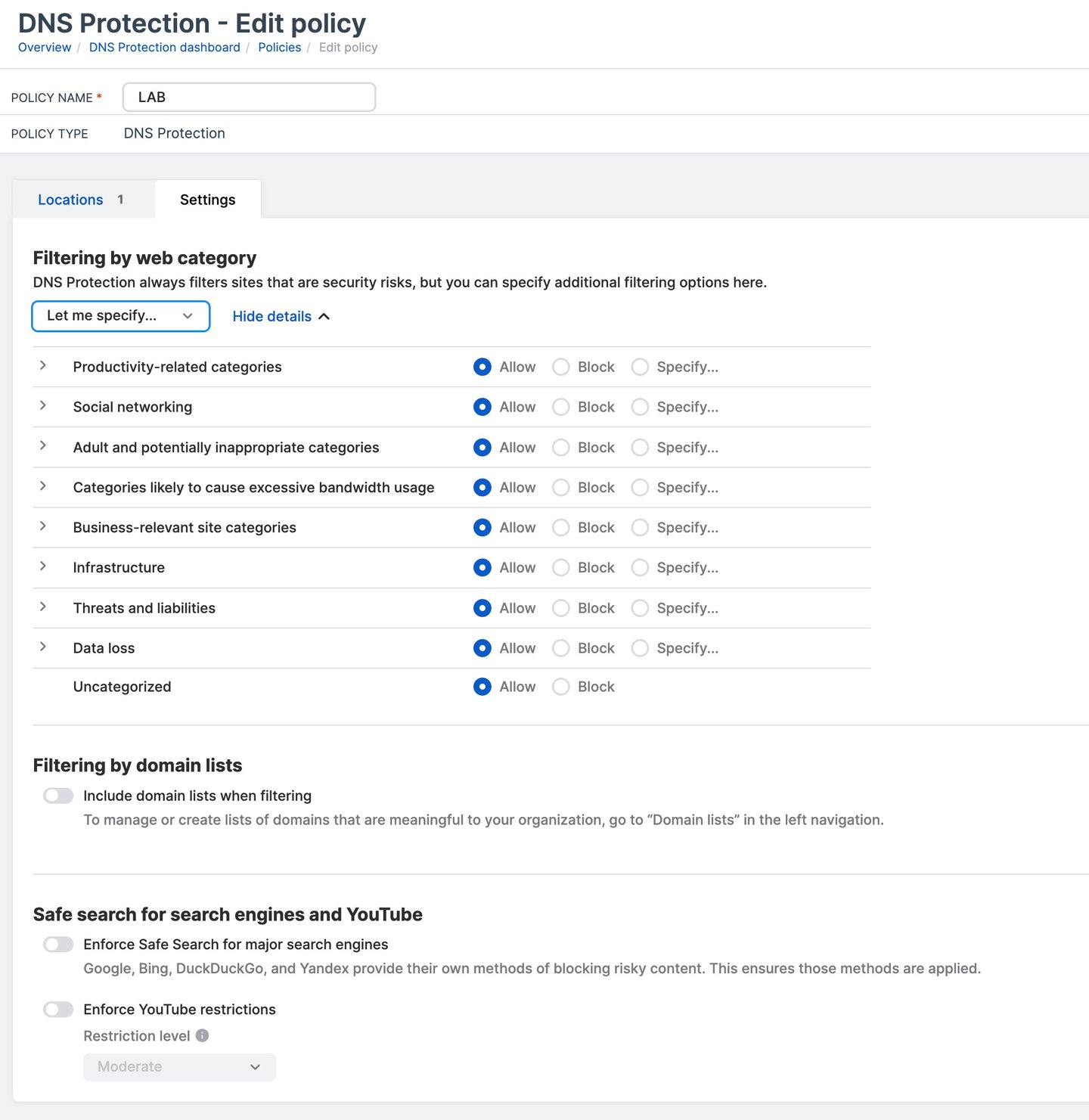 Sophos DNS Protection - Richtlinien