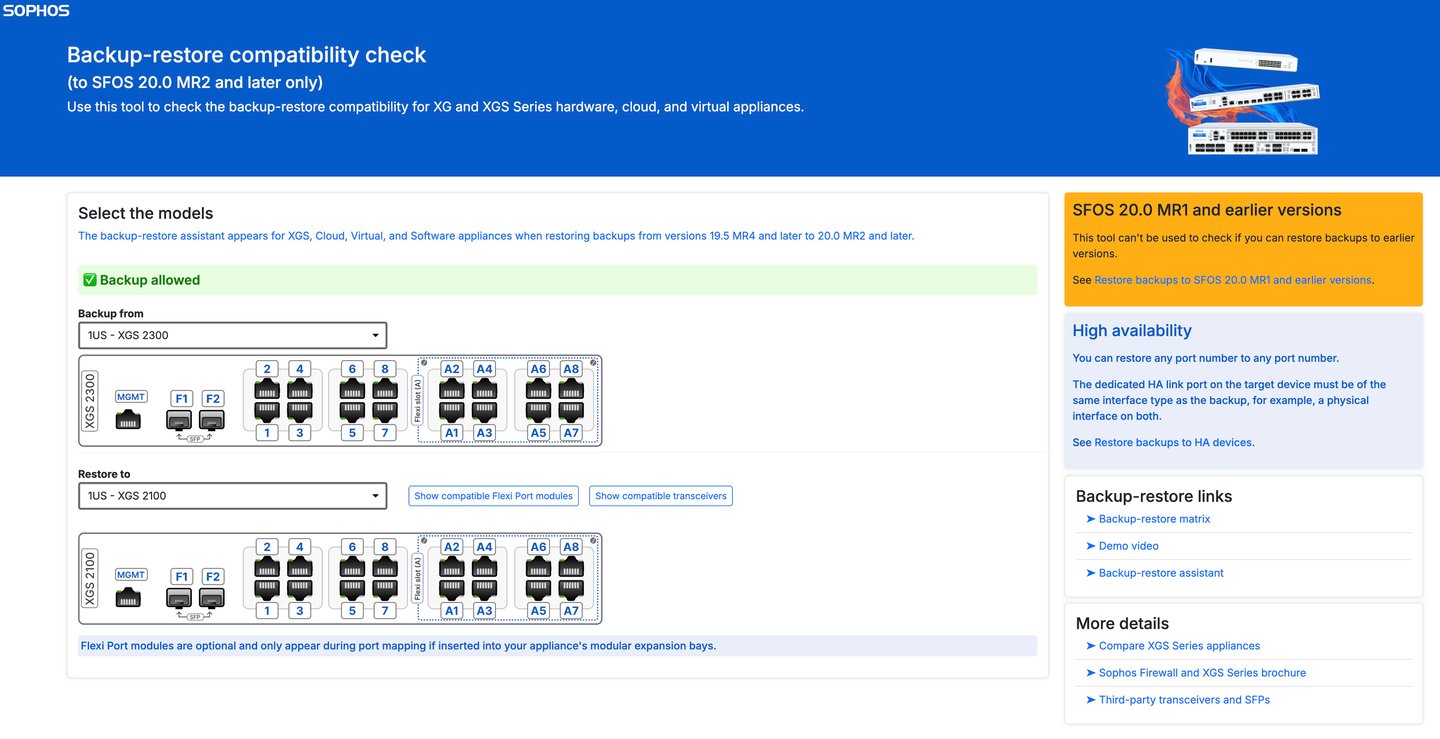 Sophos Firewall v20 MR2 - Vérification de compatibilité backup-restore
