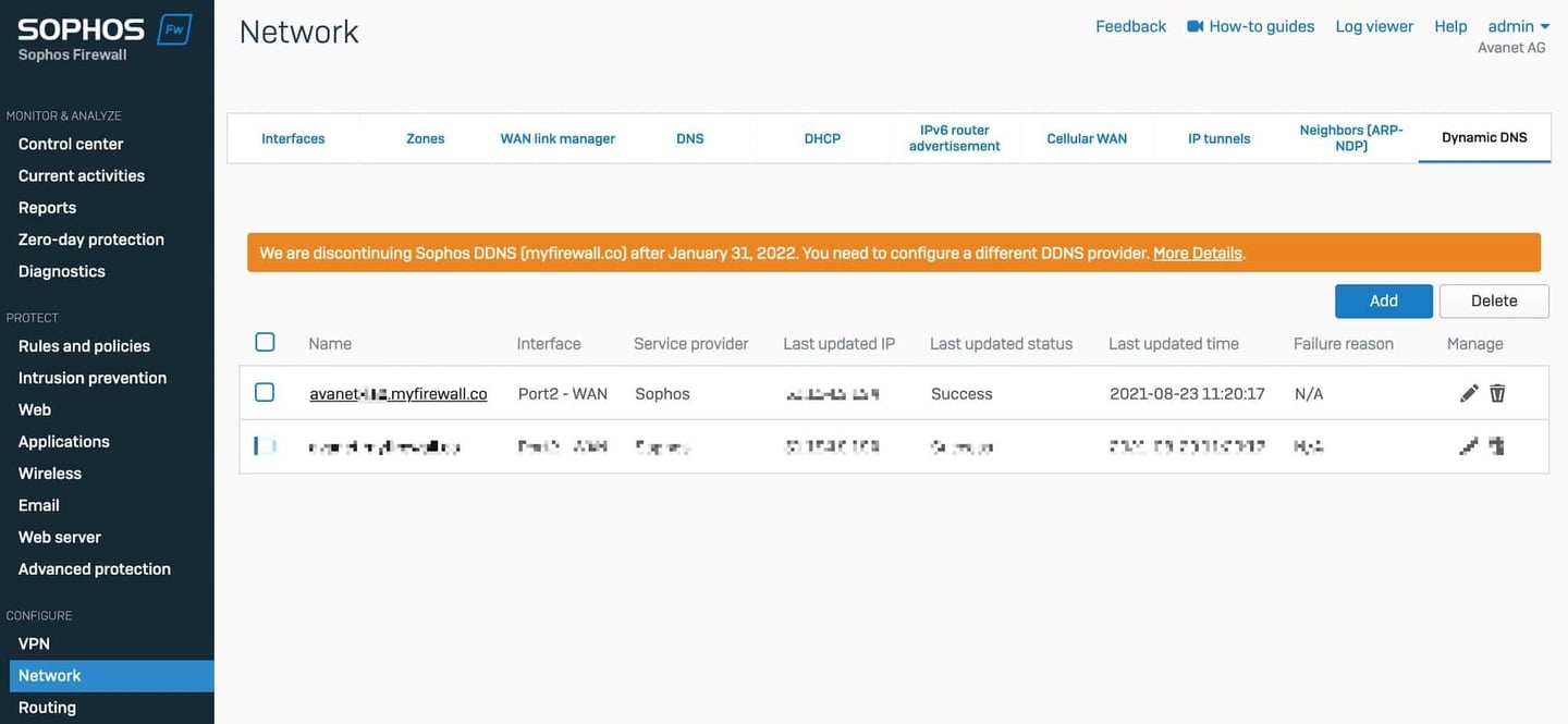 Serveur DDNS de Sophos abandonné