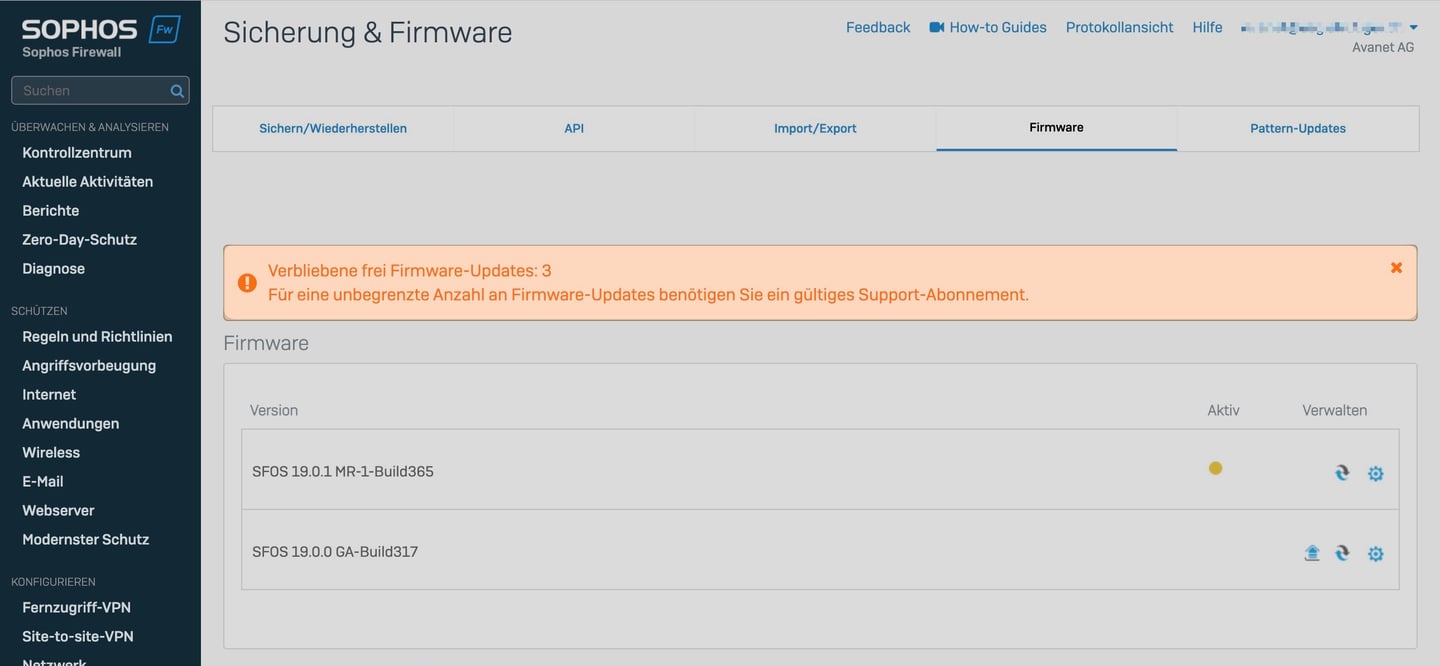 Contador de actualizaciones de firmware gratuitas de Sophos Firewall
