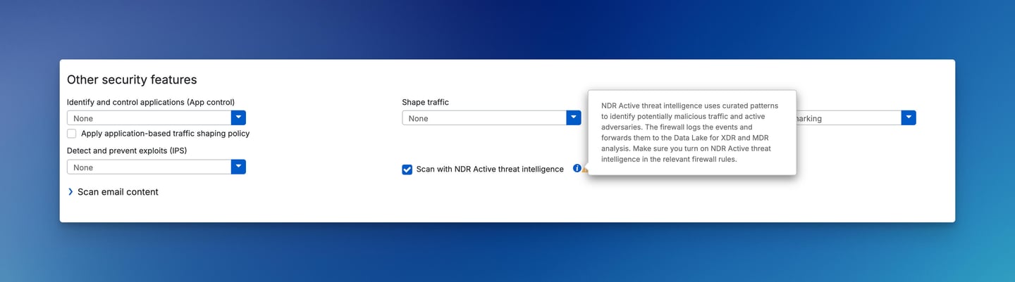 Règle Sophos Firewall avec Scan with NDR Active Threat Intelligence