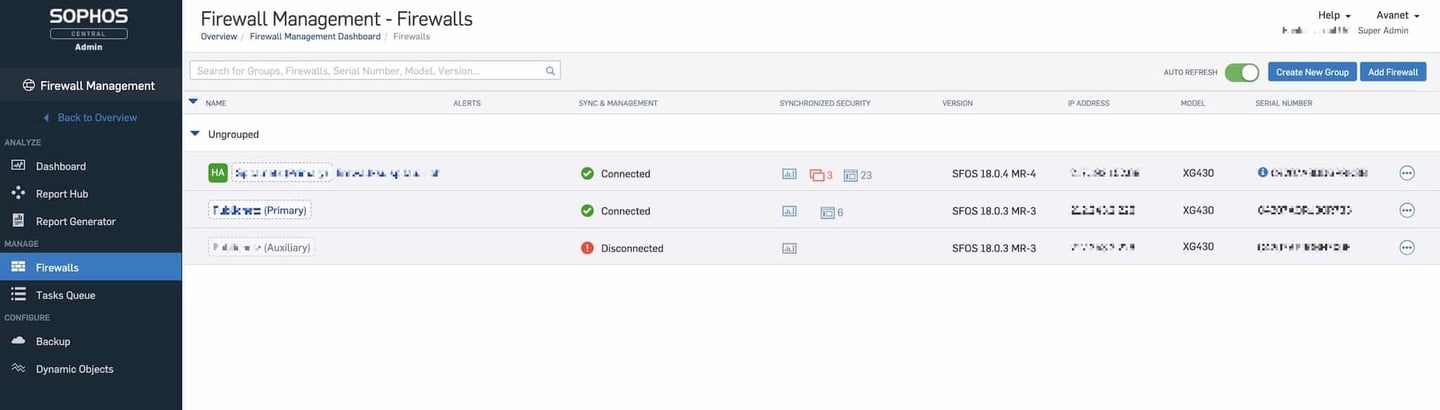 Central Firewall Manager – améliorations de l’affichage des clusters HA