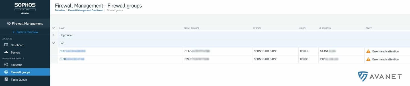 Sophos Central Firewall Management – group firewalls