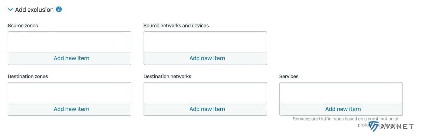 Sophos SFOS v18 Firewall Rule Exclusions