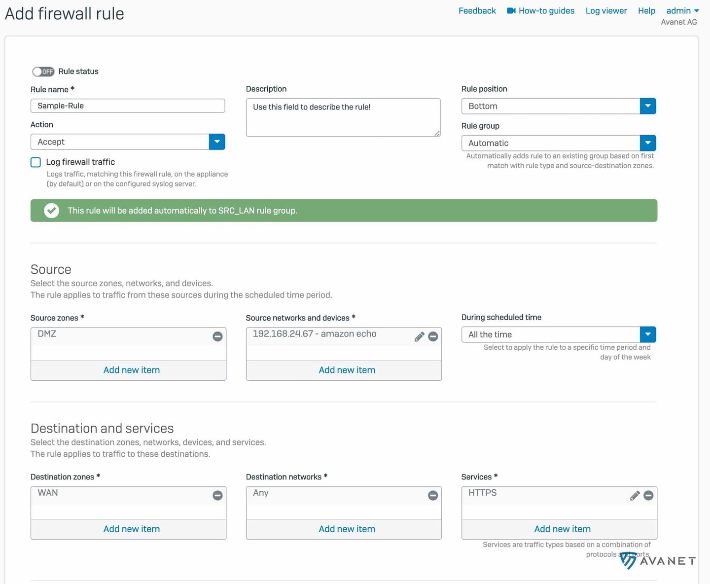 Sophos SFOS v18 Firewall Rule Status