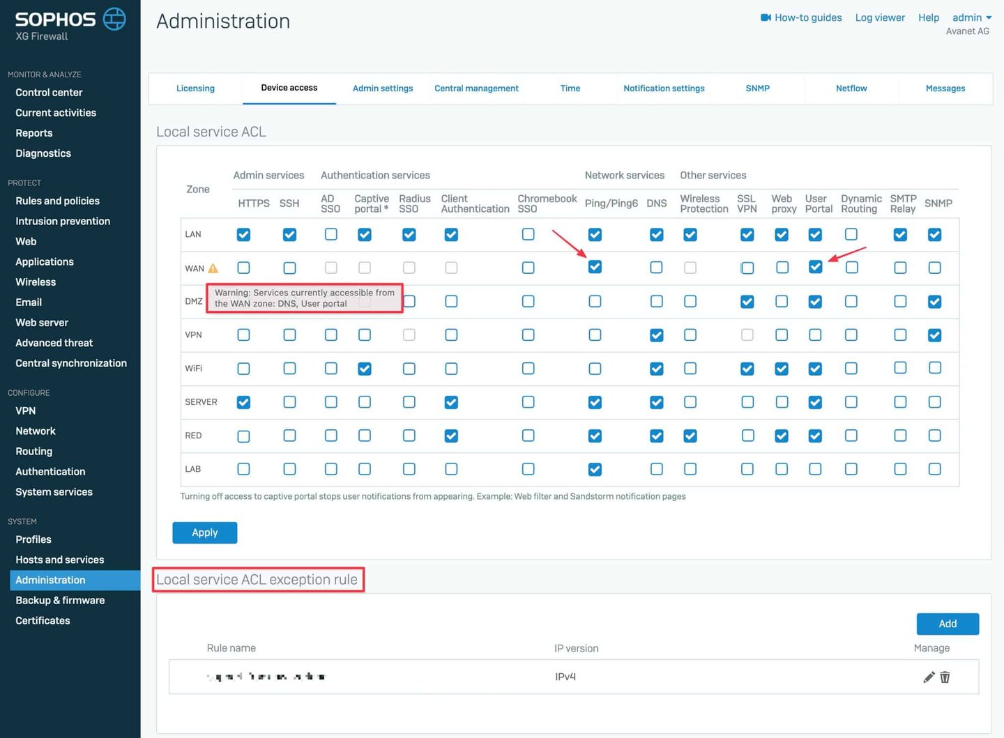 Sophos Firewall - secure device access WAN access