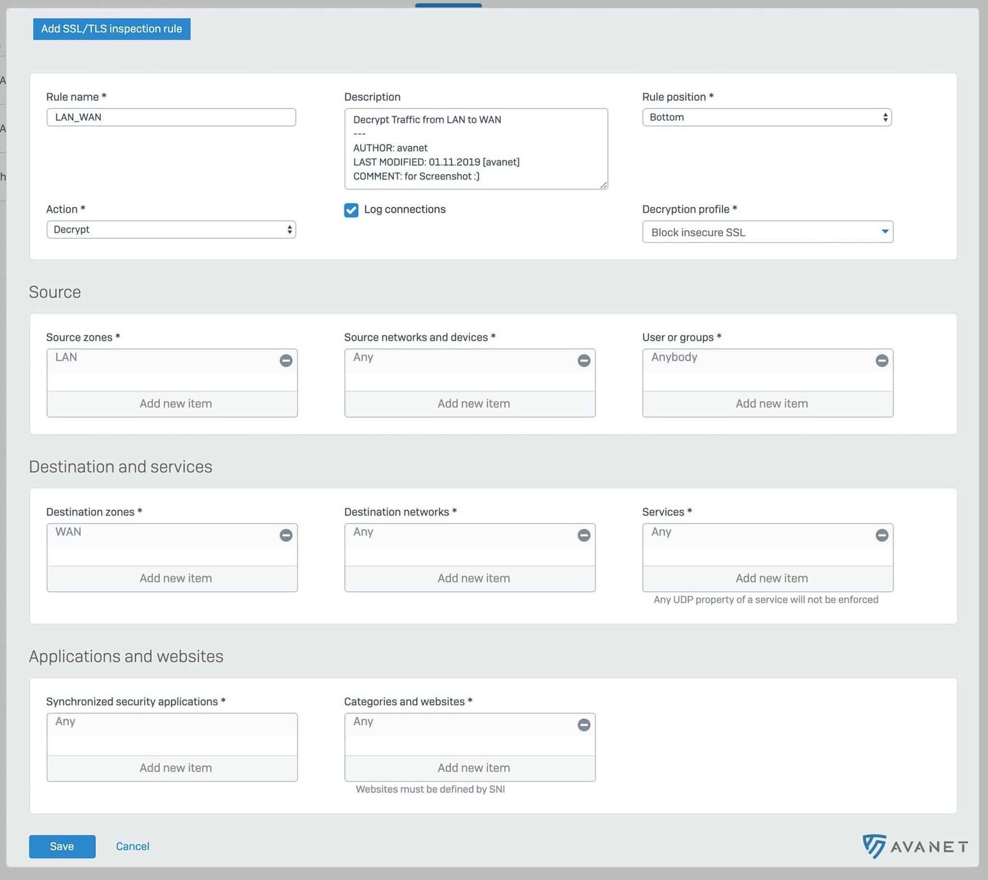 Sophos SFOS v18 regla de inspección SSL TLS