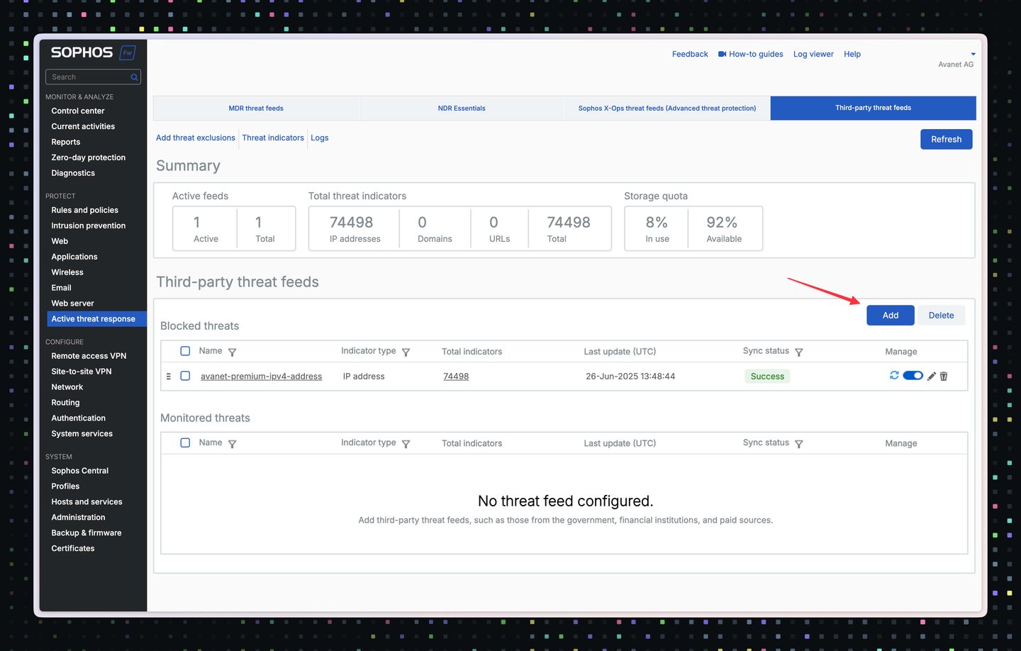 Aggiungere Threat Intelligence Feeds su Sophos Firewall