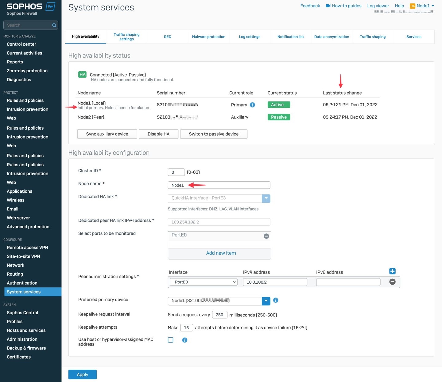 Página de estado de alta disponibilidad de Sophos Firewall 19.5