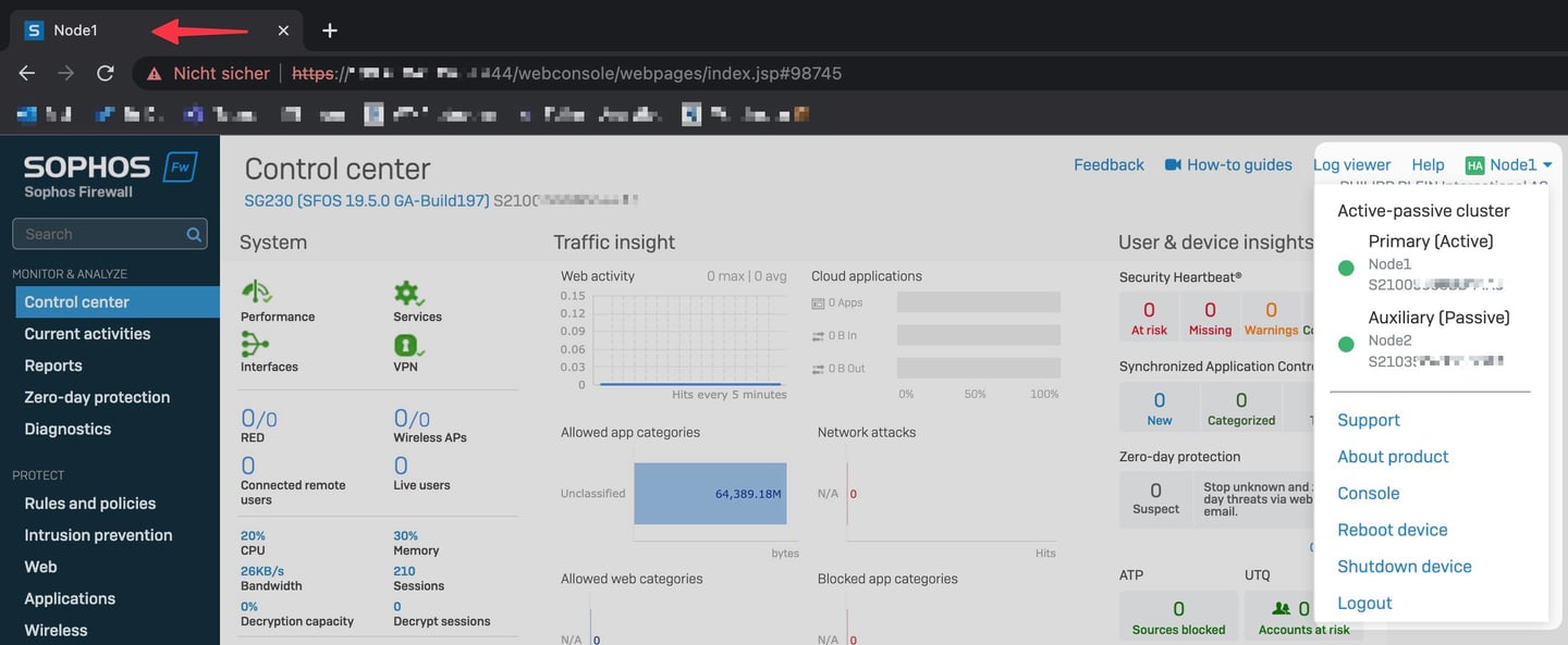 Widget de alta disponibilidad de Sophos Firewall 19.5