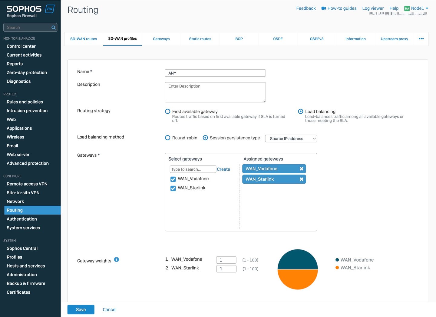 Opciones de balanceo de carga de Sophos Firewall SD-WAN