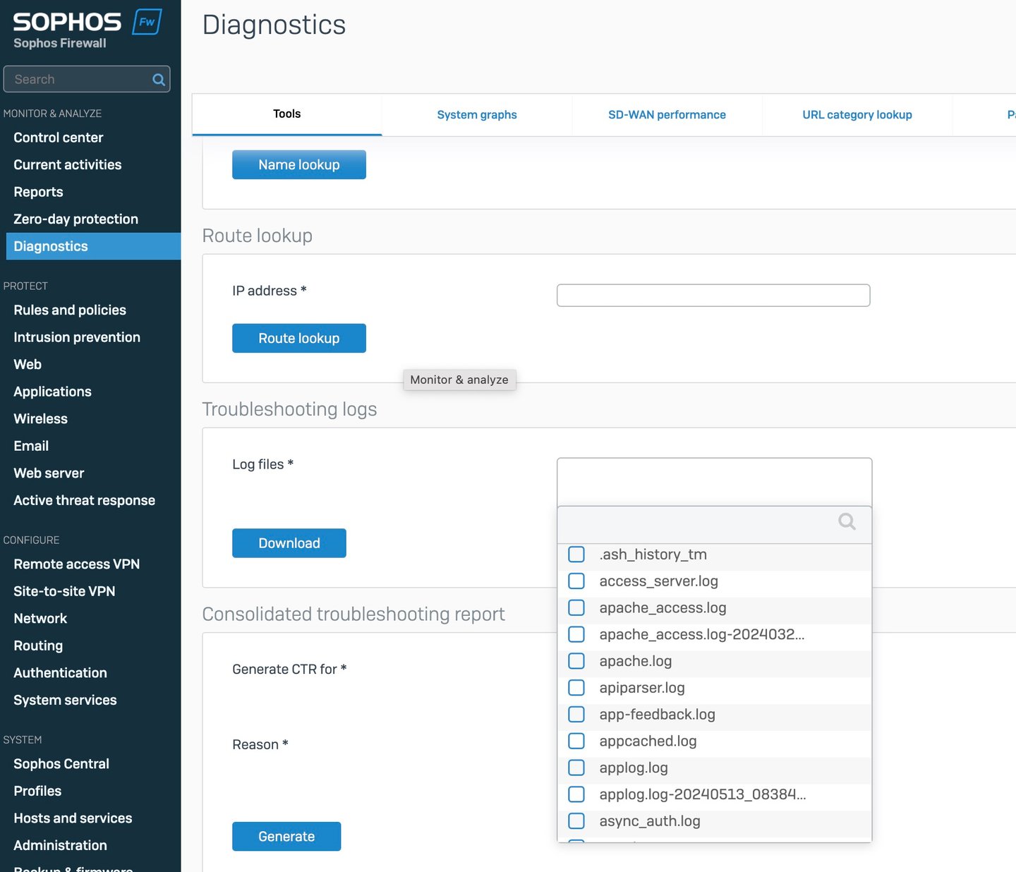 Sophos Firewall v20 MR1 - Logs herunterladen