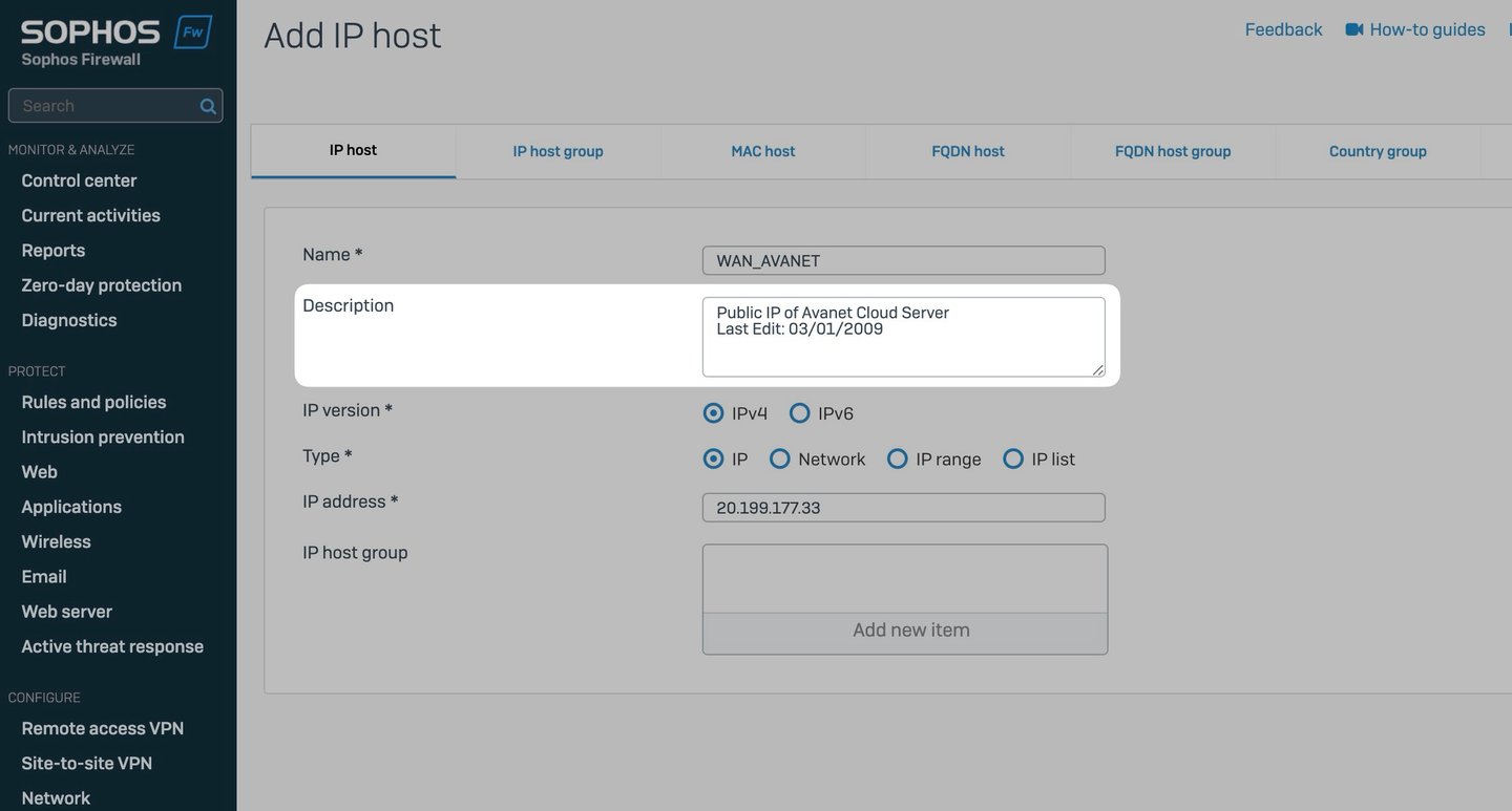 Sophos Firewall v20 MR1 Objekt Beschreibung